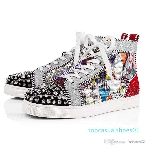

2019 designer luxury red bottoms shoes men women studded spikes platform sneakers vintage genuine leather casual rivet sneaker 36-46 t01, Black