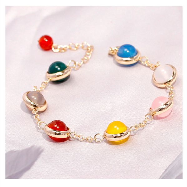 

colorful agate bracelet 8mm color full meat agate bracelet beads girlfriend single circle natural crystal, Golden;silver