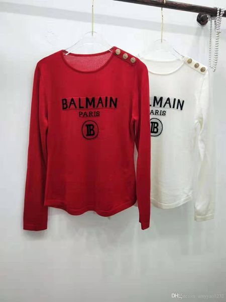 

622 2019 лето бесплатная доставка круглый вырез с длинным рукавом письмо топ мода выпускной женский свитер luxuy белый красный цянь, White