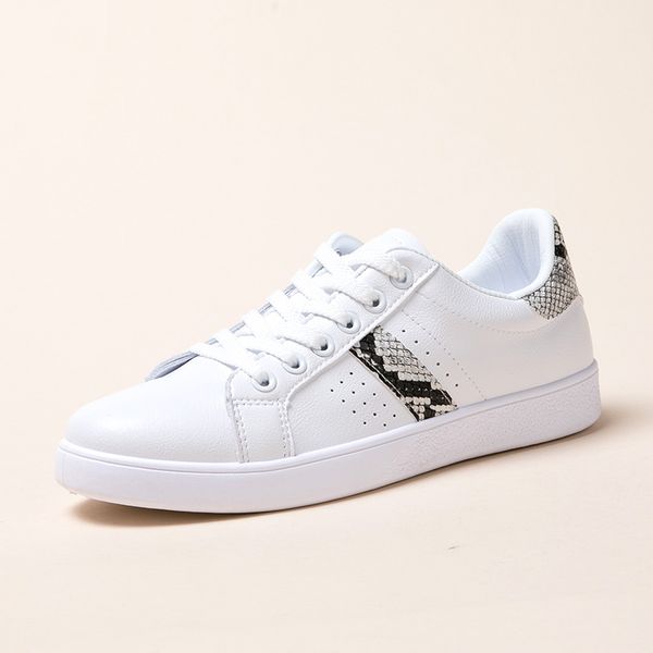 

spring 2020 new snake pattern casual shoes european and american style flat sports shoes female pu small white female, Black
