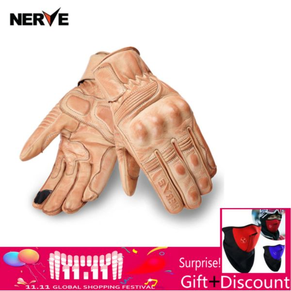

new nerve retro pursuit real leather motorcycle gloves moto riding waterproof full finger gloves big size s m l xl xxl 3xl, Black