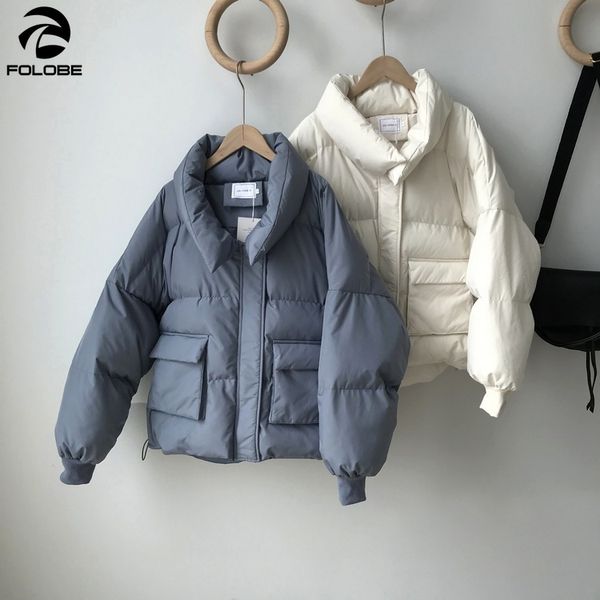 

stand collar warm coat women solid short korean thick winter jacket female 2020 fashion parkas loose outwear beige pink blue, Black