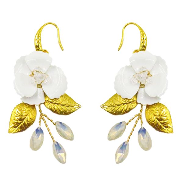

alloy diamante bridal fairy flower gold leaf dangle hook earrings ear studs, Golden