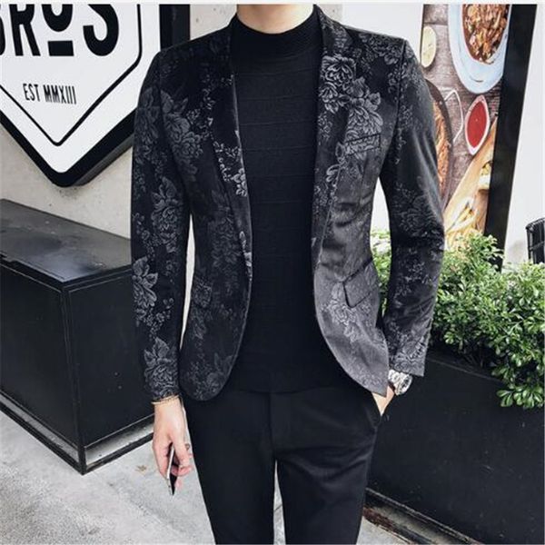 

floral stylish blazers for men slim fit mens blazer pattern printed blaser homens mens blazer personality jacket black blue 3xl, White;black