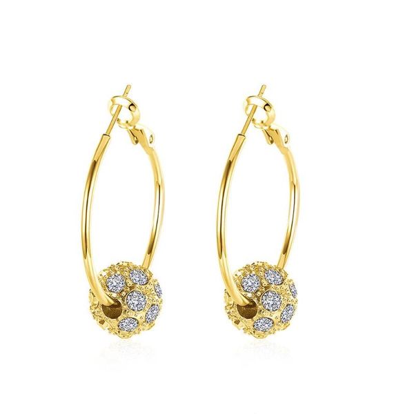 

new fashion yellow gold rhinestone ball hoop earrings nickle antiallergic for women ke456, Golden