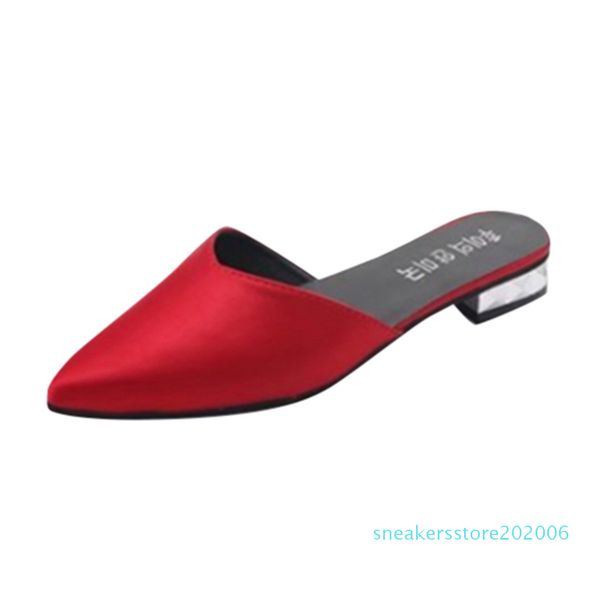 

sagace 2019 women slippers casual pointed toe solid silk square heel shoes new fashion female casual solid slipper 06s, Black