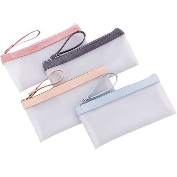 

1piece korean style solid color transparent scrub pencil bag simple jelly gel cute students stationery 10.5x21cm