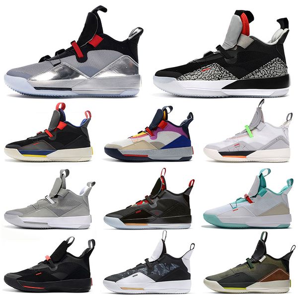 

luxury xxxiii metallic silver 33 jumpman 33s mens basketball shoes camo vast grey visible utility tech pack brand men sneakers size 12, White;red