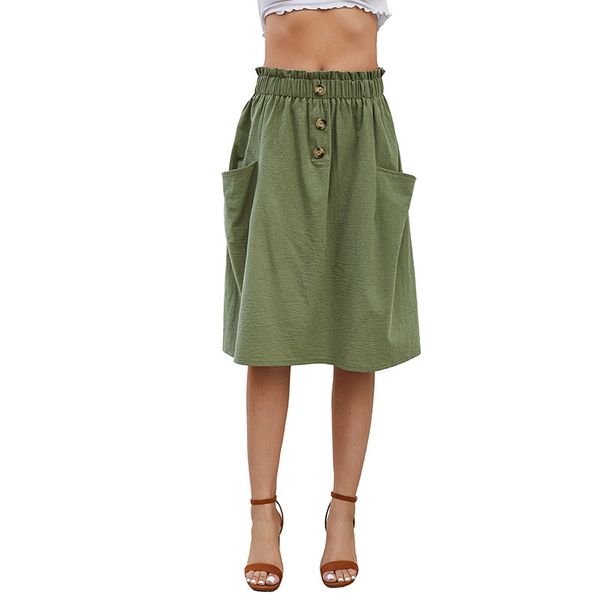 

new european and american style women's elastic bud head pocket single breasted half-length a-line skirt