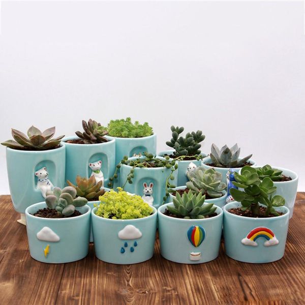 

succulent celadon flower pot green plant small flower pot hand-painted creative ceramic mini potted cartoon personality simple xd23085