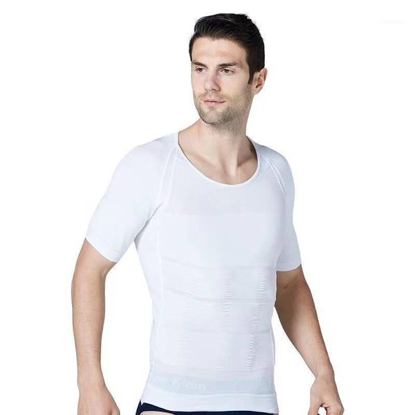 

fitness protecting the waist body vest homme underwear shaping vests fashion short sleeve mens slimming body shapers, Black;brown