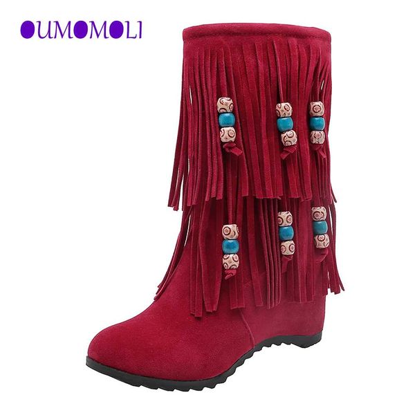 

women winter boots retro ankle bootie for ladies autumn woman suede short boots ethnic fringe shoes slip on beading casual boot, Black