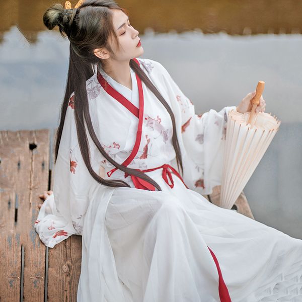 

белая фея древние hanfu платье традиционный китайский танец костюм вышитые folk тан костюм элегантный performance одежда dwy2810, Black;red