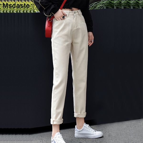 

cargo pants jeans woman 2020 autumn casual loose high waist harem pants ankle-length pencil trousers cotton women denim, Blue