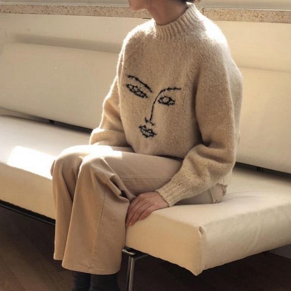 

1204 2020 весна женщины мужчины бренд же стиль пуловер обычная с длинным рукавом круглый вырез мода свитер мода женская одежда lengding, White;black