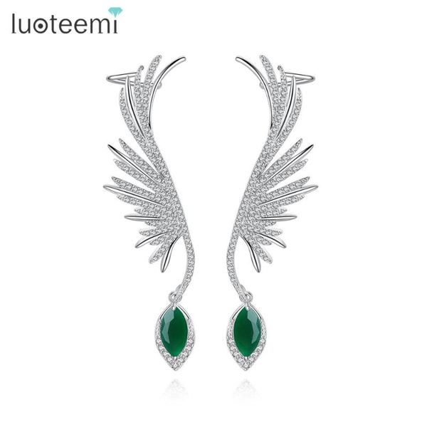 

luoteemi artificial green stone statement elegant vintage punk delicated clear cz crystal ear cuff wrap earrings fashion jewelry, Golden;silver