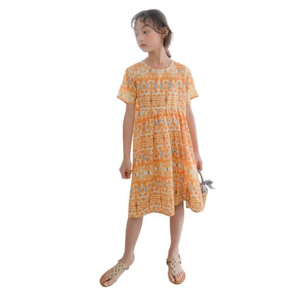 

yourseason 6 to 16 years teen girls summer cotton casual dress korean printed girl clothes printed beach dresses short sleeve, Red;yellow