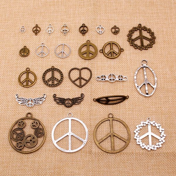 

90 pieces supplies for jewelry materials peace sign symbol hj131, Bronze;silver