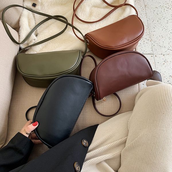 

new vintage women semi-circular leather shoulder bag lady crossbody messenger elegant envelop clutch purse