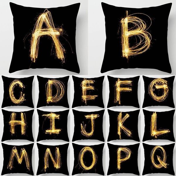 

1pcs simple gold english letters подушка крышки полиэстер черный бросьте наволочку для дома диван декоративные подушки чехлы 40808