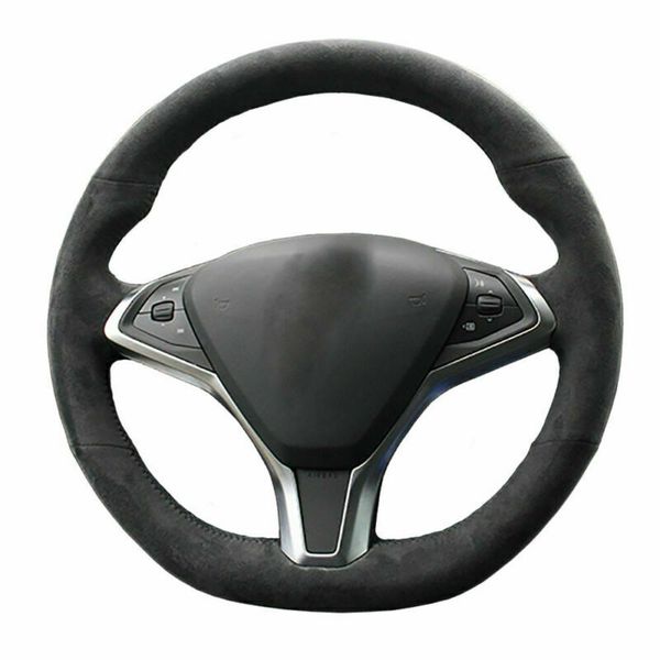 

diy black customized suede steering wheel stitch-on wrap cover for tesla model s model x