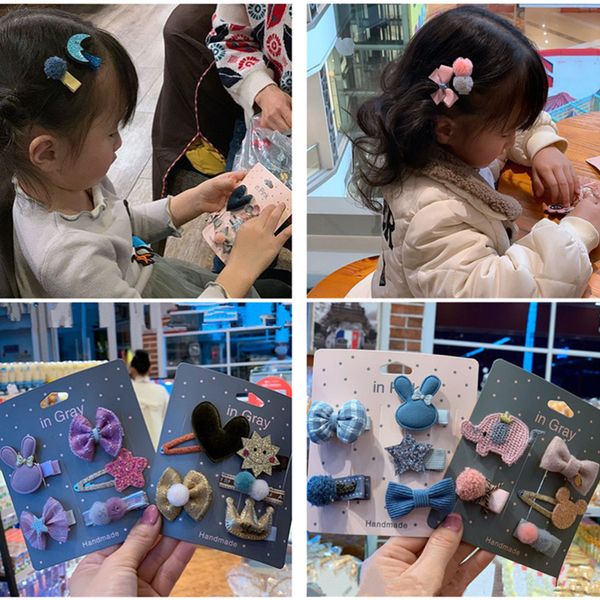 

5set/lot=25pcs winter cute christmas set hair clip crown stars bow hairpin kids girls headdress hair side clips accessories, Slivery;white