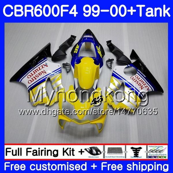 Corpo + Tanque Para HONDA CBR600 F4 CBR 600 F4 FS CBR600 F4 287HM.14 CBR600F4 99 00 CBR600FS CBR 600F4 1999 2000 amarelo branco quente Kit de Carenagens