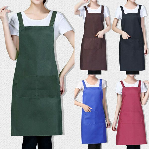

new household waterproof apron solid cooking catering work apron tabard with twin double pocket