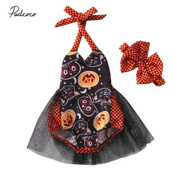 

New Halloween Newborn Infant Baby Girl Lace pumpkin Romper Backless Halter Jumpsuit Outfits Sunsuit Clothes Baby Clothing, Blue