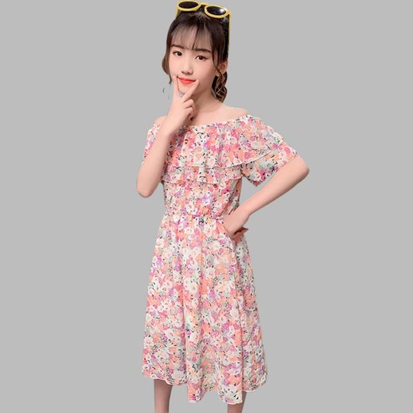 

girl's dresses kids for girls floral pattern girl party dress shoulderless children summer casual style childrens clothing, Red;yellow