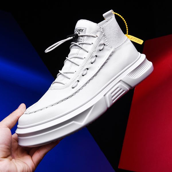 

selling young casual shoes for boy white leather shoes for men thick bottom mens fashion high man casual sneakers, Black