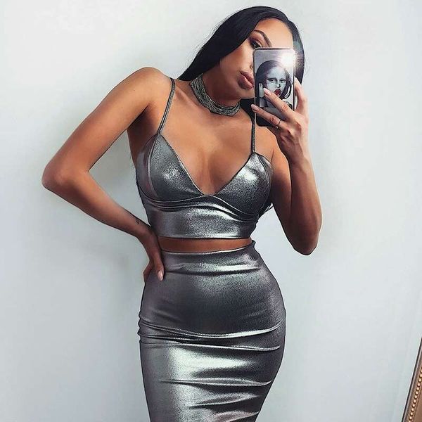 

women two piece dress luxury designer women s two piece sets bright silver bra bodycon skirt 2 piece outfits skirts outfit sml, White