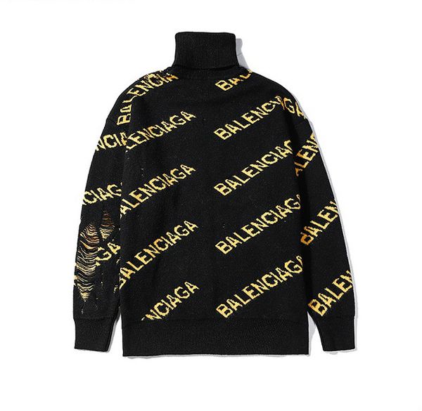 

мужские и женские свитера молодежи высокий воротник желтый письмо топы ручной полировкой отверстия мальчики теплая одежда повседневная стиль, White;black