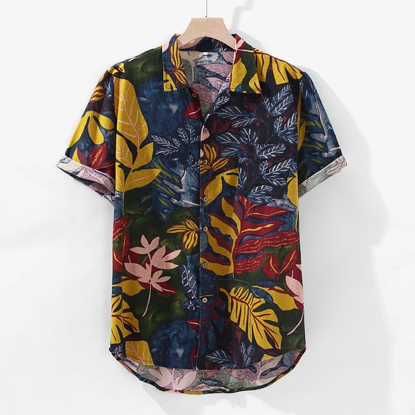 

plus size shirts men cotton linen printed short sleeve casual turn-down collar shirts tie summer new arrival clothing, White;black