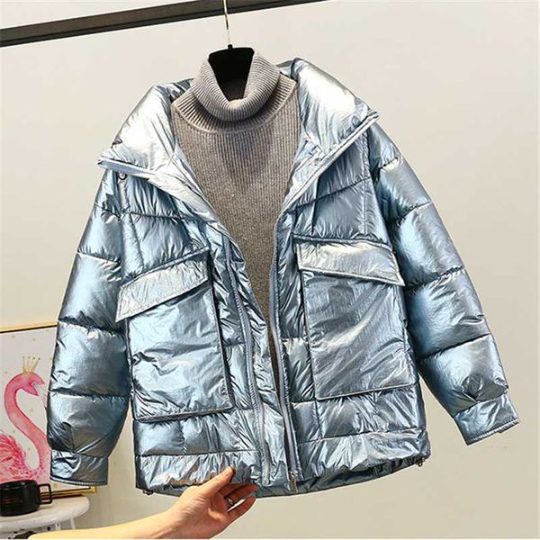 

short style bright cotton coat female 2020 winter fashion new thickened zipper long-sleeved bread coat loose cotton tide, Black