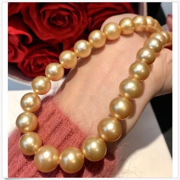 

10-12 mm genuine natural round south sea gold pearl necklace 18 inch 14 k, Silver