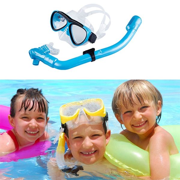 

children breathing tube set summer diving mask tempered toughened glass eyewear + full dry snorkels sportswear accessories