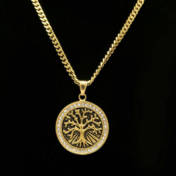 

cuban link chains stainless steel durable color retaining high-end pendant hiphop tree of life gold-plated hip-hop diamond necklace, Silver