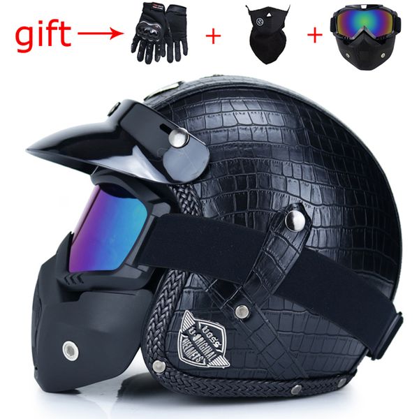 

retro motorcycle helmet pu leather open face 3/4 chopper bicycle helmet capacetedot certification send 2 gifts