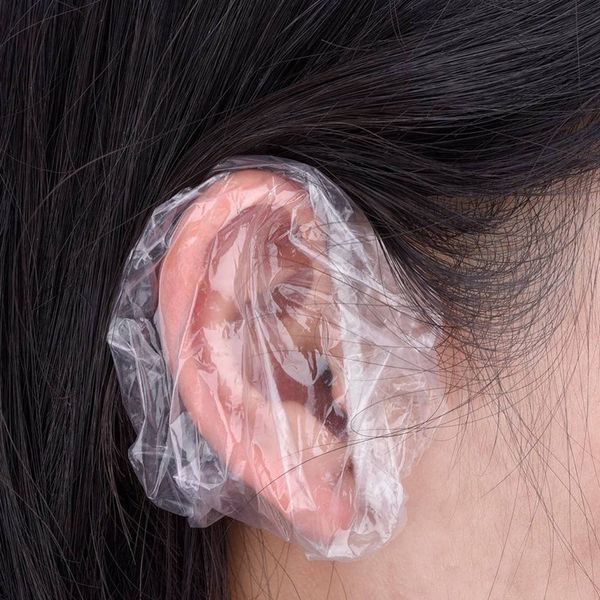 

100pcs disposable earmuffs ear cover bath shower plastic ears protector salon hair dyeing ear cap muffs professional shield, Blue;gray