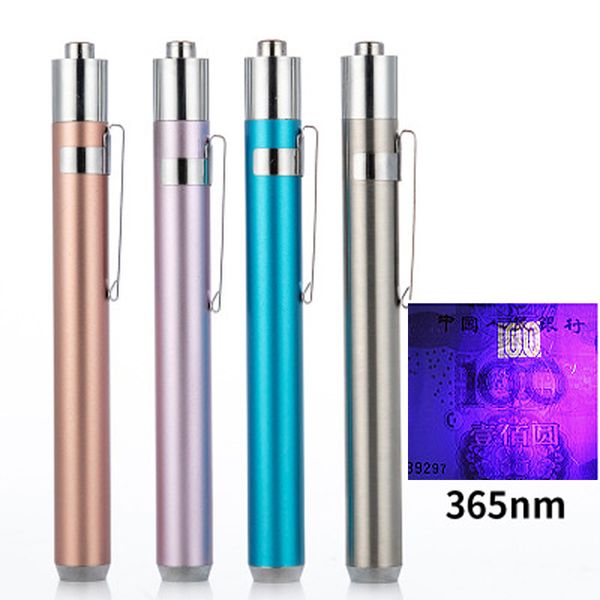 

stainless steel 365nm uv light portable led flashlight mini torch ultraviolet detector lamp fluorescent detection pen