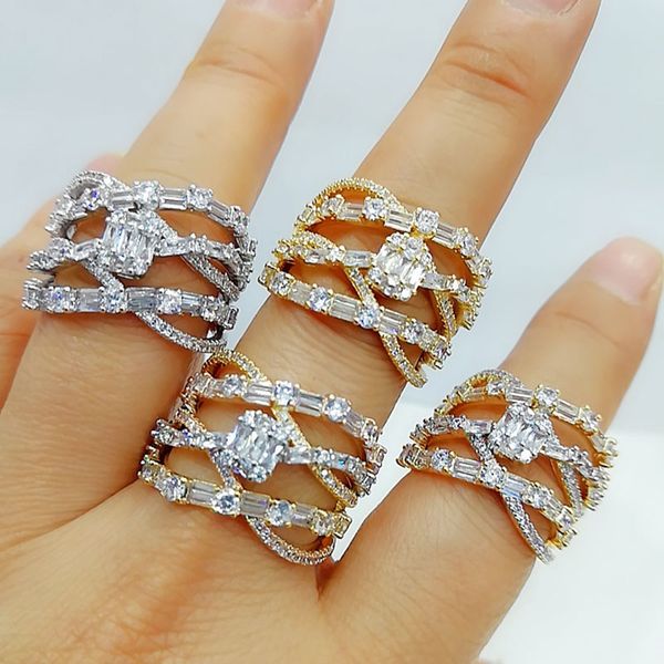 

godki luxury baguette cz cross flower bold rings with zirconia stones 2020 women engagement party jewelry high quality, Slivery;golden