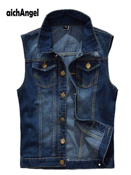 

5xl denim vest men's jacket sleeveless casual waistcoat men's jean coat ripped slim fit male jacket cowboy, Black;white