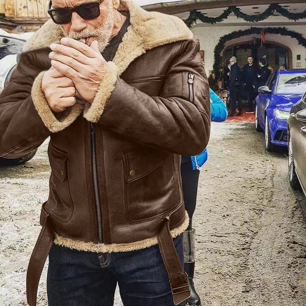 

winter leather jacket men fleece thicken jacket men locomotive motorcycle zipper long sleeve coat male gh6, Black