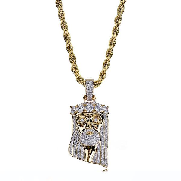 

мода медь цвета золота гальваническим iced out иисус лицо ожерелье micro pave cz big stone hip hop bling ювелирные изделия, Silver