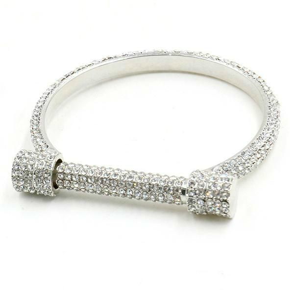 

new design luxury wedding austrian u shaped full crystal bracelets women horseshoe charm silver rhinestone bracelets bangles fashion jewelry, Black