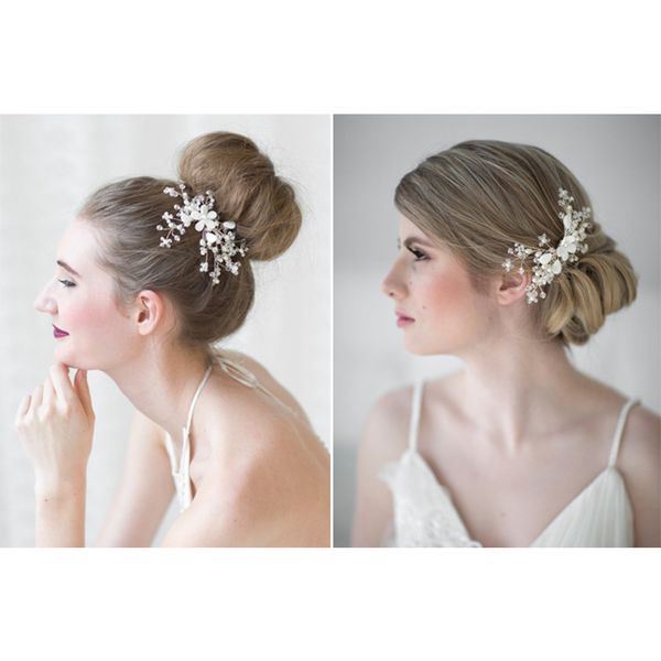 

fashion beautiful bridal rhinestone pearl leaf flower hair comb wedding hair jewelry for women tiara hair accessories pageant, Golden;white