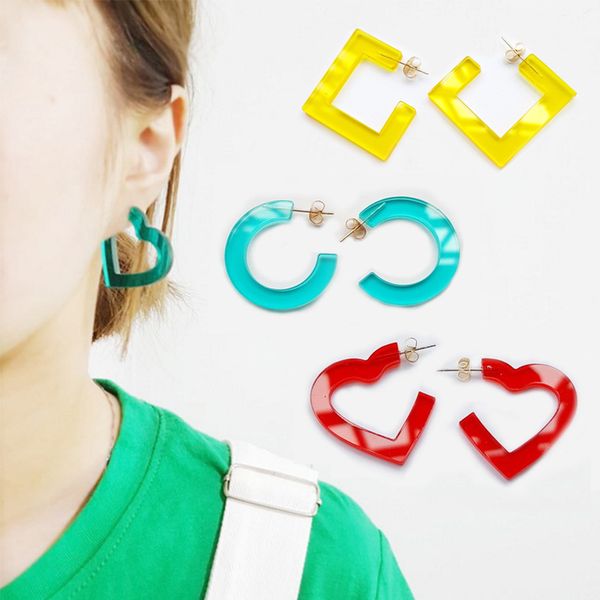 

color earrings stud c shape acrylic transparent earrings geometric candy circle, Golden;silver
