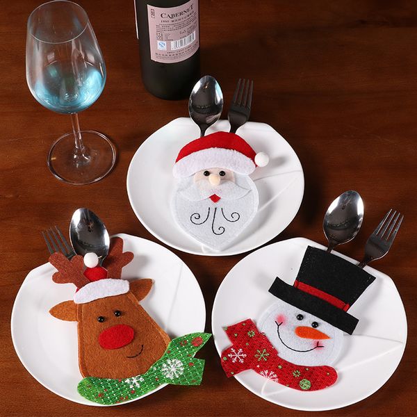 

3pcs/pack cute christmas cutlery holder snowman elk santa claus hat christmas decorations for home craft gifts xmas decoration