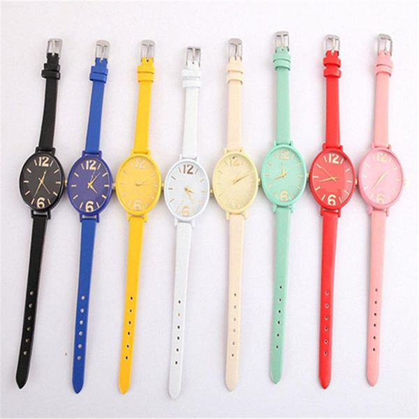 

analog quartz watch student casual female sport stainless steel candy color thin belt fashion digital face male wristwatch, Slivery;brown